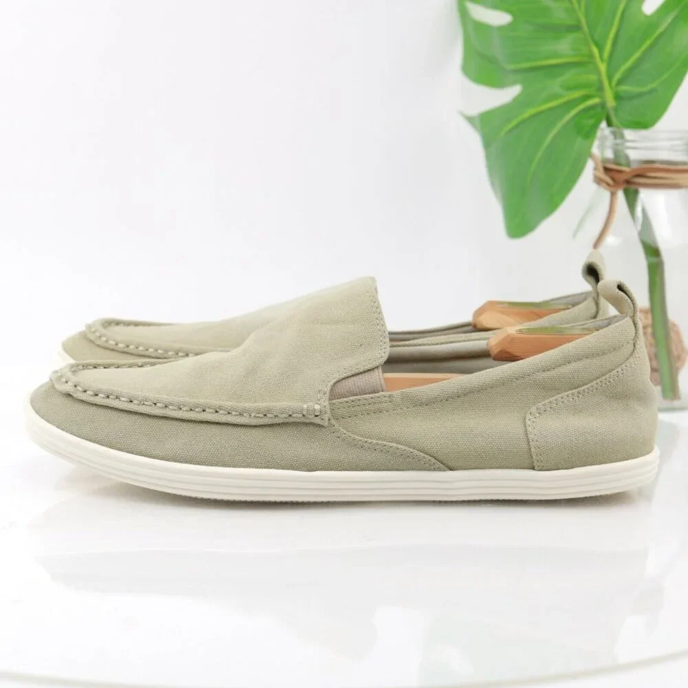The Rail Mens Stockton Slip On Shoe‎ Size 10 Tan Khaki Canvas Moc Toe Casual